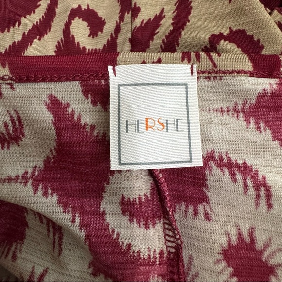 HerShe Burgundy & Tan Damask Patterned 3/4 Dolman Sleeve Tunic Top/Dress - Picture 5 of 6